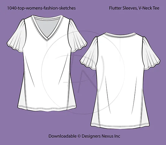 Women's Bell Sleeves Knit Top Fashion Flat Sketch (1040)