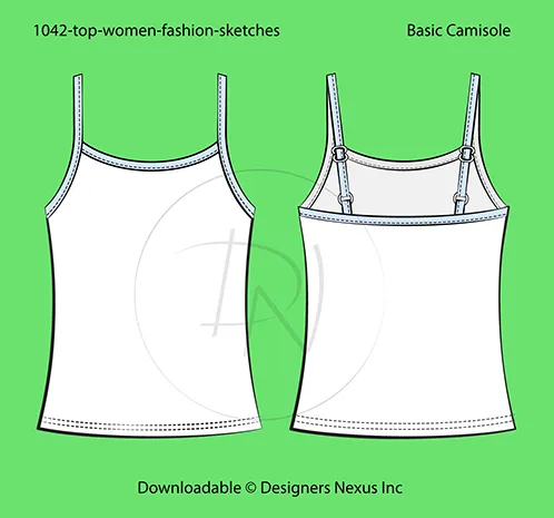 Women's Spaghetti Straps Knit Camisole Fashion Flat Sketch (1042)