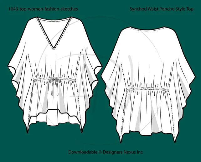 Women's Poncho Style Top Fashion Sketch (1043)