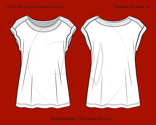 Women's Dropped Shoulder Knit Top (Tee) Fashion Sketch (1044)