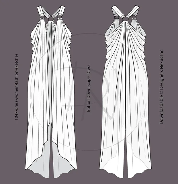 Shoulder Strap, Draped Duster Fashion Sketch (1048)