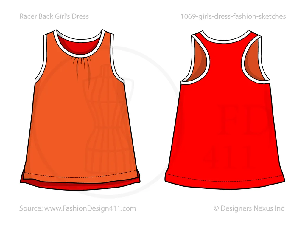 Toddler Girls' Racer Back Dress Fashion Flat Sketch (1069)
