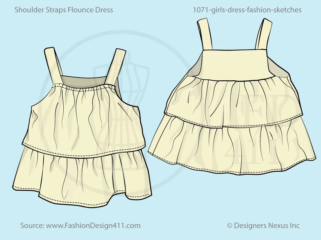 Toddler Girls' Flounce Dress Fashion Flat Sketch (1071)