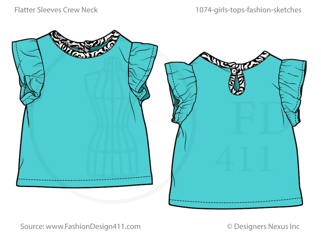 Toddlers' Flutter Sleeves Dress Fashion Flat Sketch (1074)