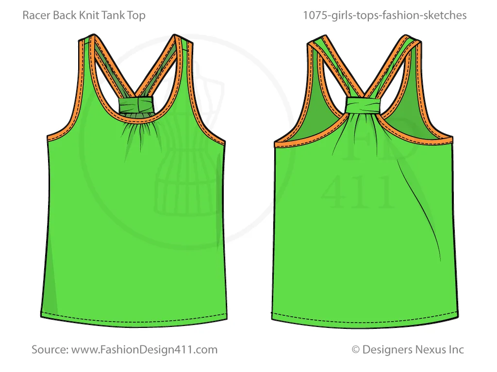 Girls' Racer Back Tank Top Fashion Flat Sketch (1075)