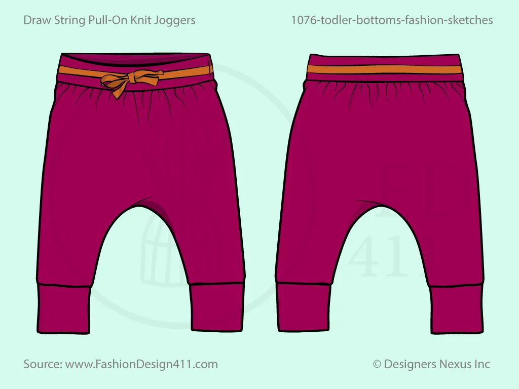 Toddlers' Pull-On Joggers Fashion Flat Sketch (1076)