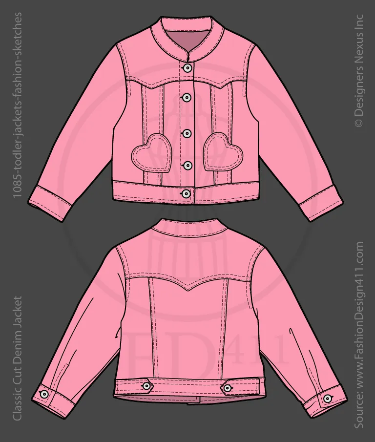 Girls' Heart Pockets Jacket Fashion Flat Sketch (1085)