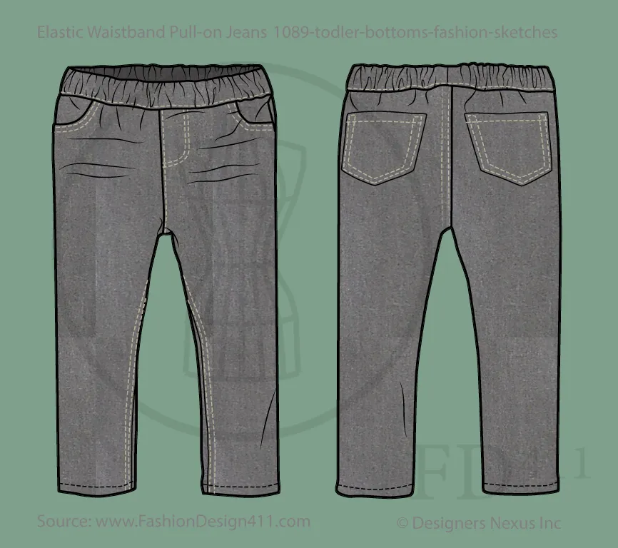 Toddlers' Pull-On Jeans Fashion Flat Sketch (1089)