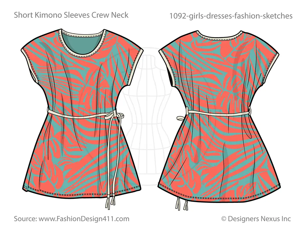 Girls' kimono dress fashion sketch (1092)