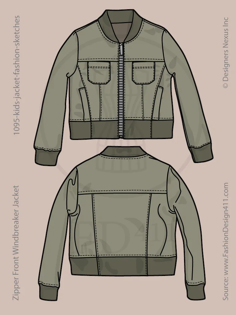Kids' Windbreaker Jacket Fashion Flat Sketch (1095)