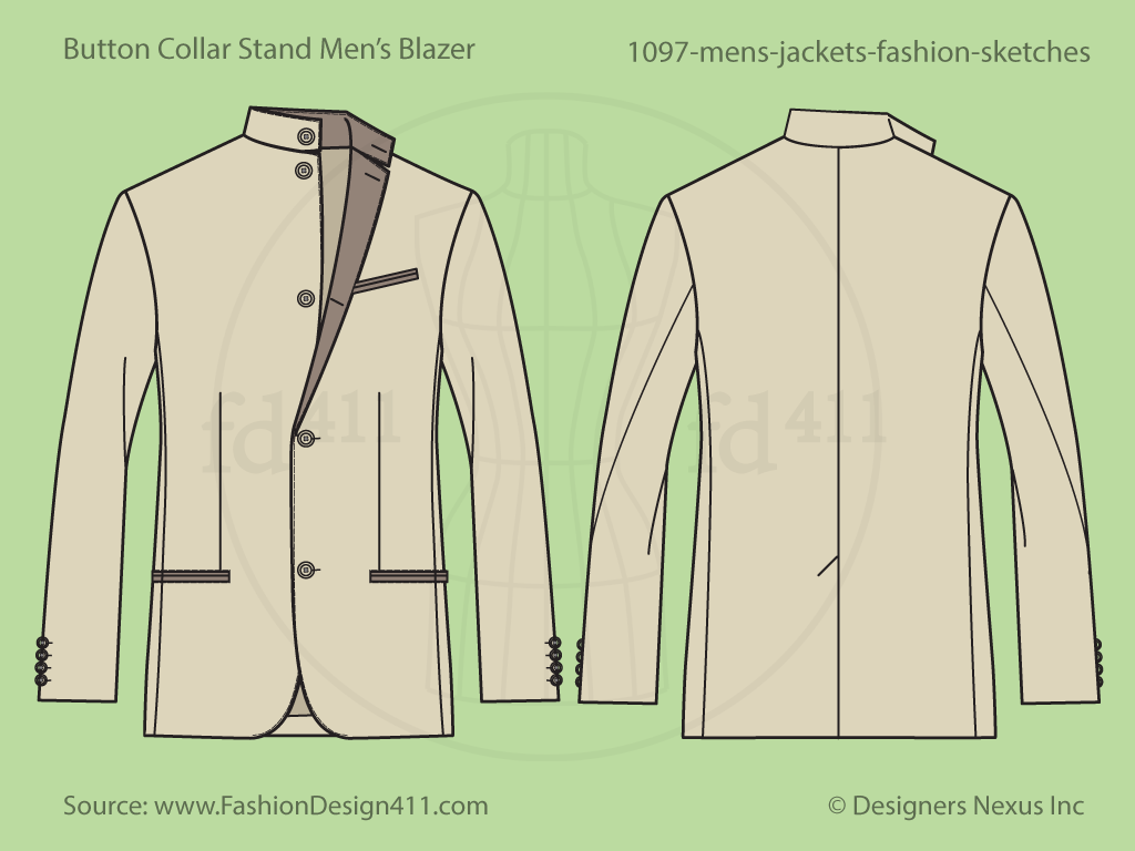 Men's Collar Stand Jacket Flat Fashion Sketch (1097)