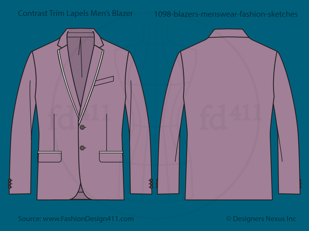 Men's Contrast Trim Blazer Flat Fashion Sketch (1098)