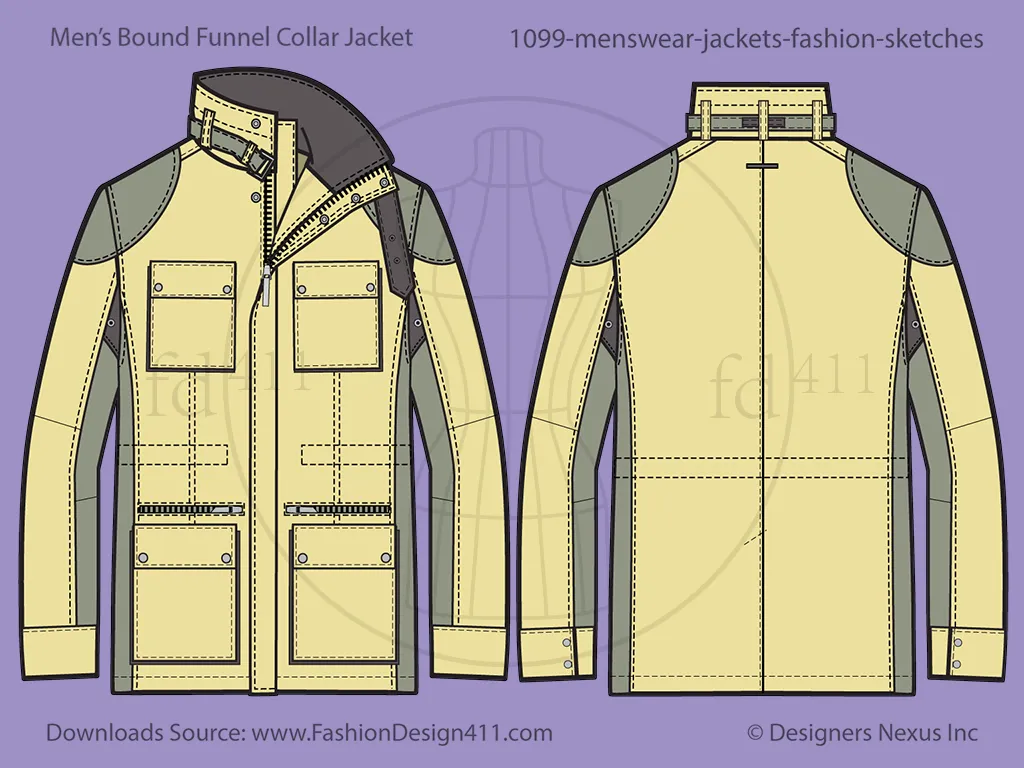 Men's Multi Panels Jacket Fashion Flat Sketch (1099)