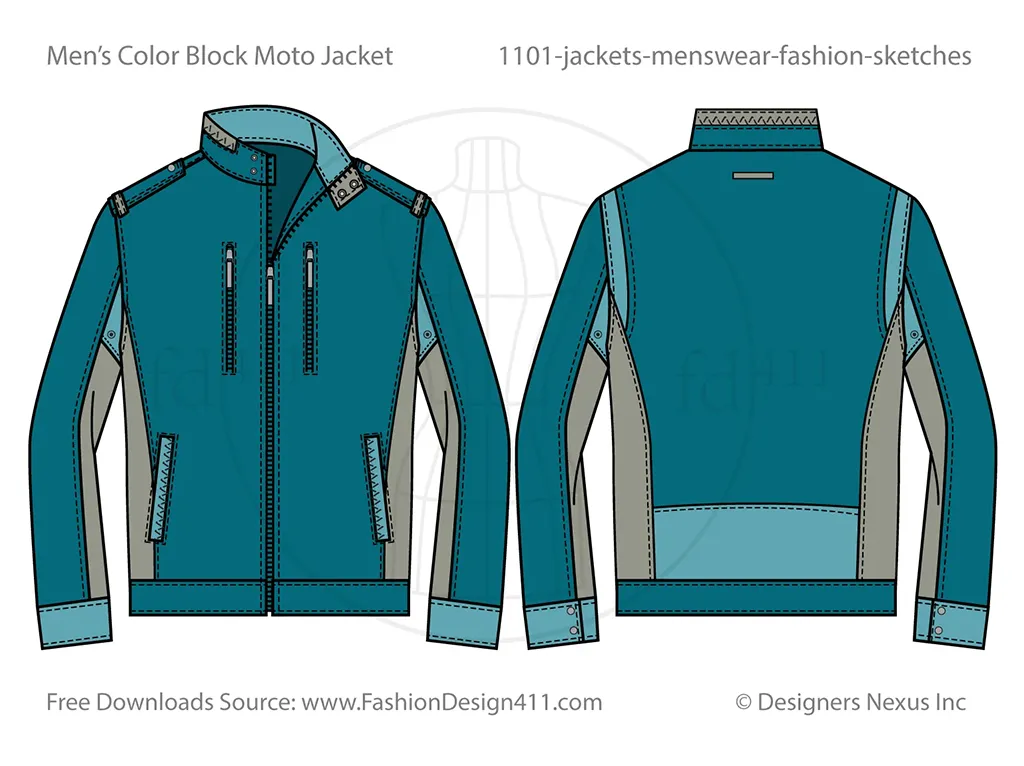 Men's Moto Jacket Fashion Flat Sketch (1101)
