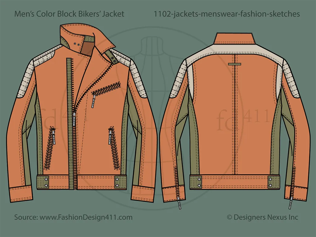 Men's Biker Jacket Fashion Flat Sketch (1102)