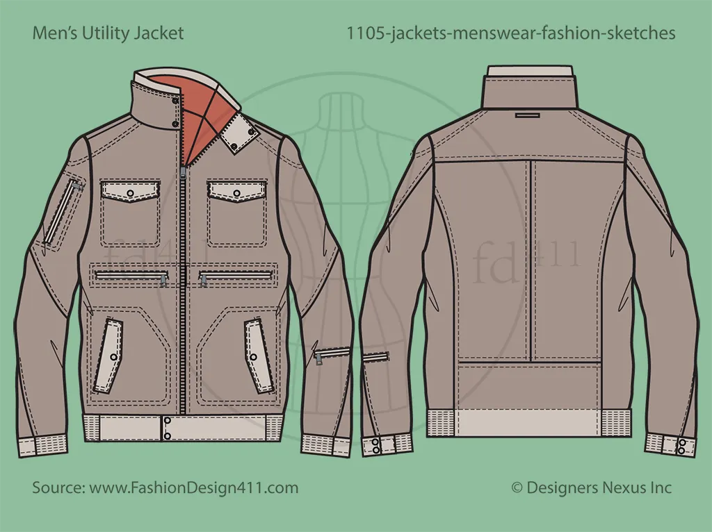 Men's Bomber Jacket Fashion Flat Sketch (1105)