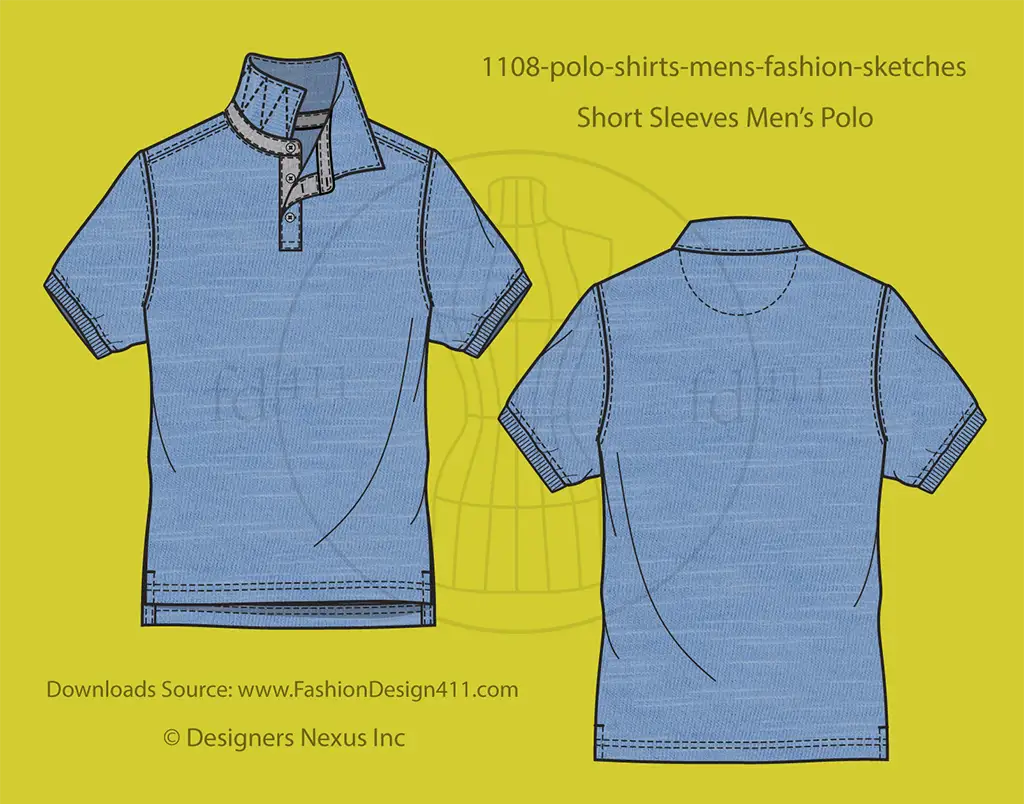 Men's Polo Shirt Fashion Flat Sketch (1108)