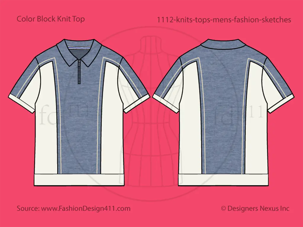 Men's Zip Polo Shirt Fashion Flat Sketch (1112)