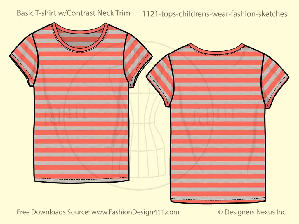 Kids', Short Sleeves T-Shirt Fashion Flat Sketch (1121)