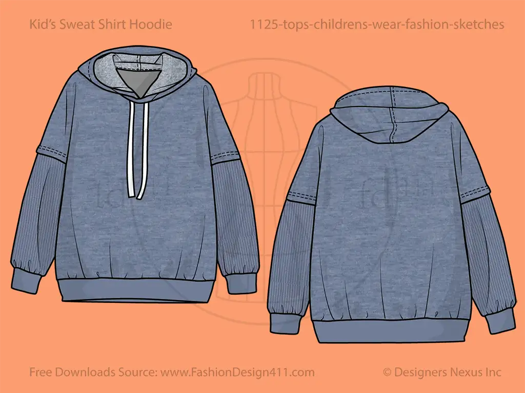 Kids' Sweatshirt Hoodie Fashion Flat Sketch (1125)