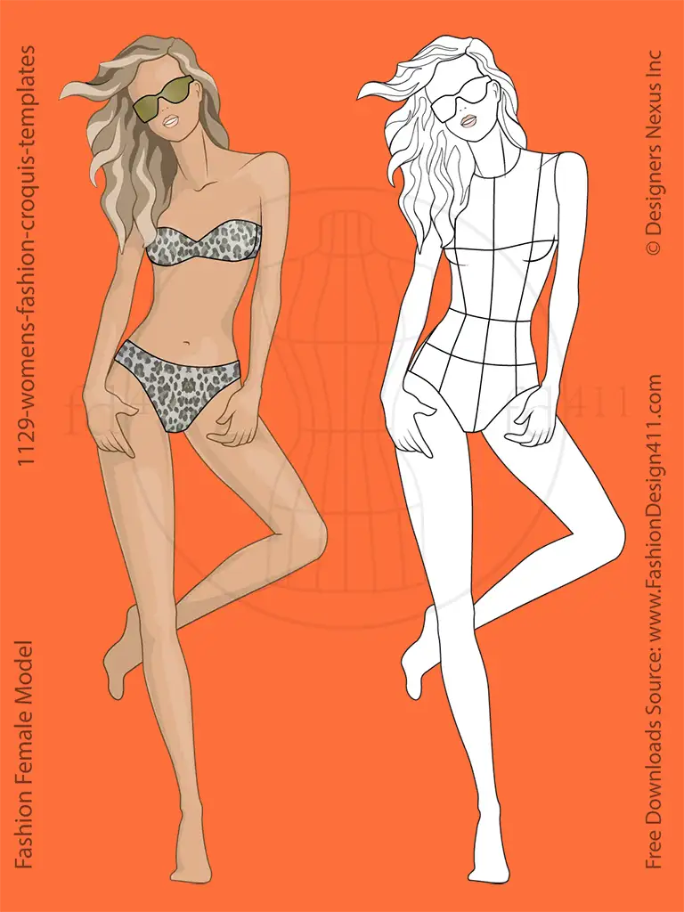 Front View, Female Fashion Croquis, Sketch & Templates (1129)