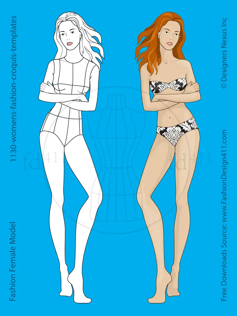 Front View, Female Fashion Croqui, Template & Sketch (1130)
