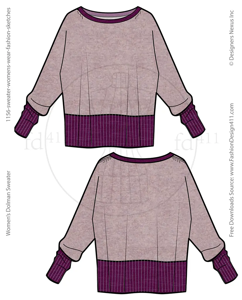 Fashion flat sketch of a women's dolman sweater