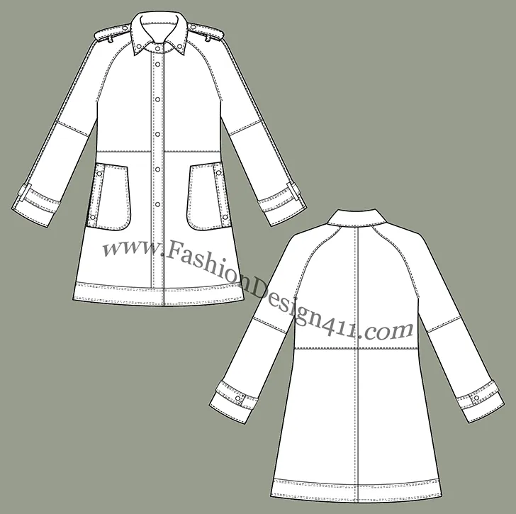 A Fashion Flat Sketch (044) of a women's raglan sleeves light coat
