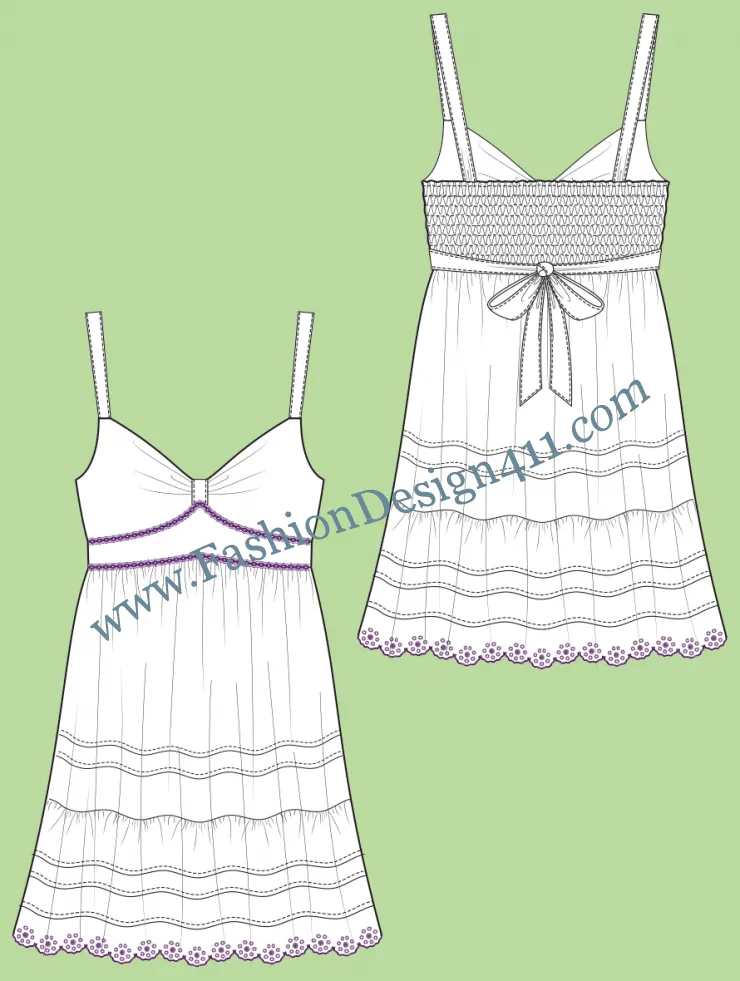 020 fashion flat sketch of a sweat-heart neckline women's, shoulder strap dress