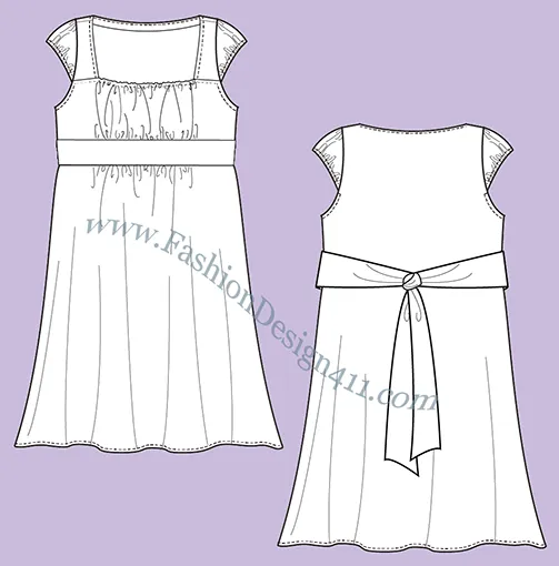 A Fashion Flat Sketch (039) of a women's cap sleeves, square neck dress