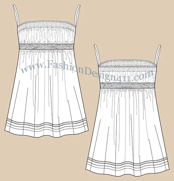 A Fashion Flat Sketch (045) of a women's ruched top, strapless dress