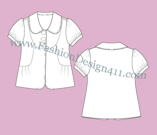 016 fashion flat sketch of a women's, front bib, Peter Pen collar jacket