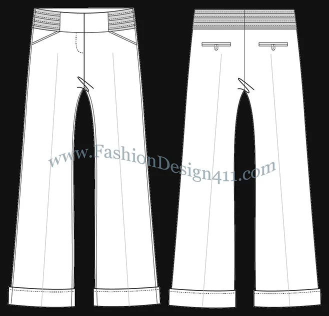 A Fashion Flat Sketch (043) of a women's cuffed dress pants
