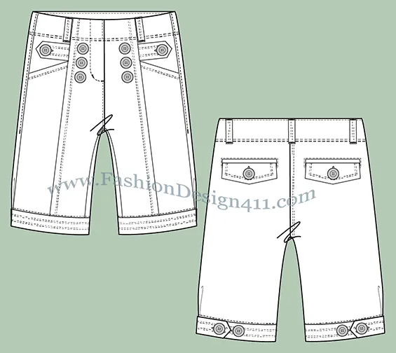 A Fashion Flat Sketch (046) of a sailor style inspired, women's bermuda shorts