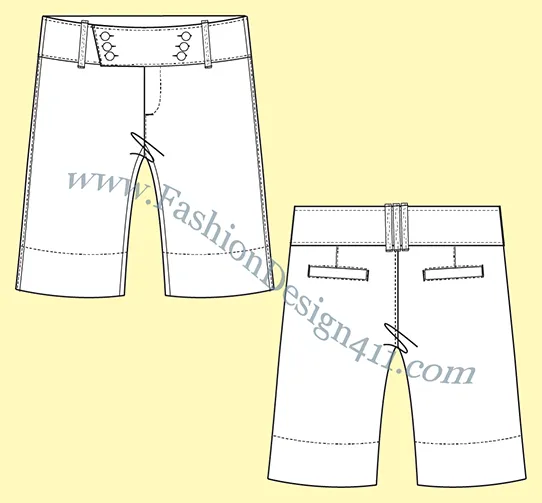 A Fashion Flat Sketch (054) of a women's surplice waistband, bermuda shorts