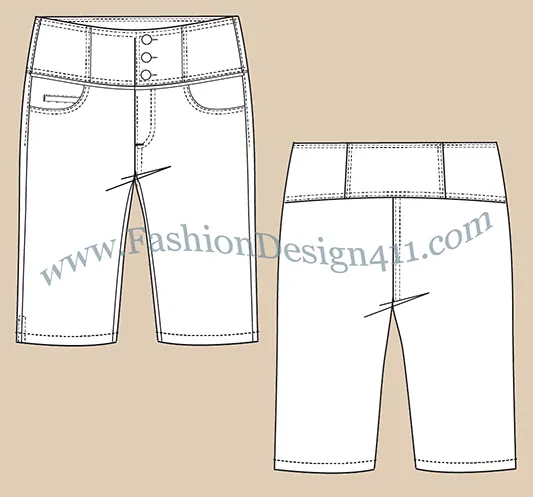 A Fashion Flat Sketch (055) of a women's wide waistband bermuda shorts