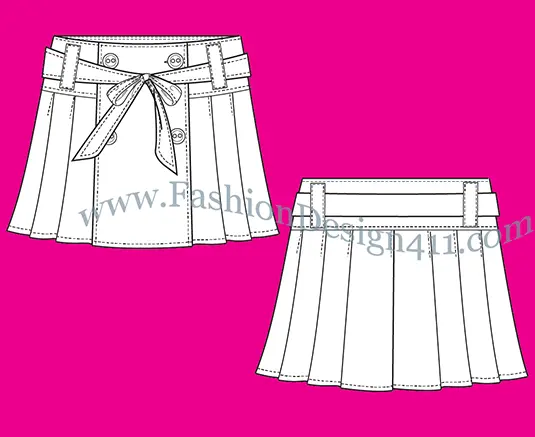 A Fashion Flat Sketch (018) of a women's knife pleats, mini skirt