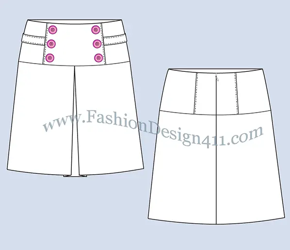 A Fashion Flat Sketch (021) of a women's inverted pleat skirt