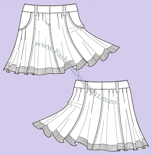 A Fashion Flat Sketch (033) of a women's gored skirt