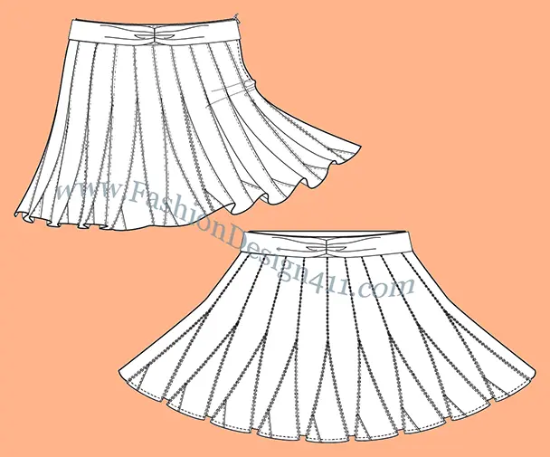 A Fashion Flat Sketch (034) of a women's godet skirt