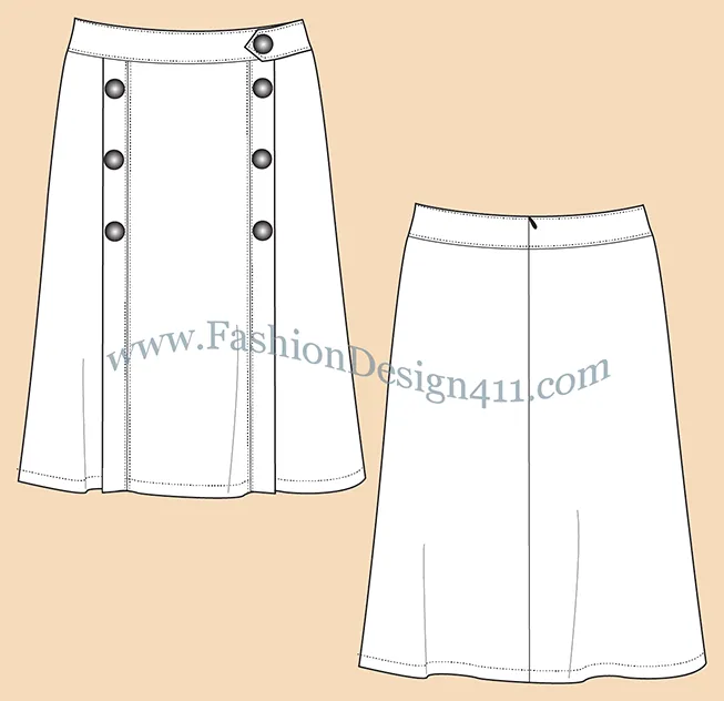 A Fashion Flat Sketch (041) of a women's flared skirt