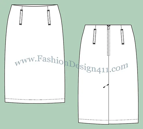 A Fashion Flat Sketch (044) of a women's straight skirt without waistband