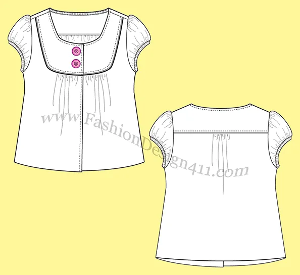 A Fashion Flat Sketch (045) of a women's loose fit top with square neckline