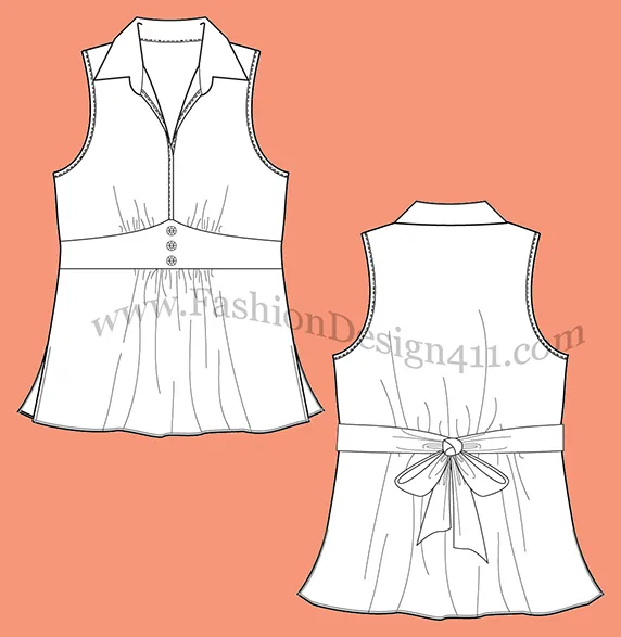 Fashion Flat Sketch (058) of a Tied at the back, Women's, Sleeveless Top