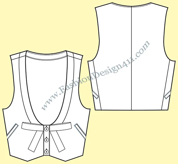 A Fashion Flat Sketch (010) of a women's scoop neck vest