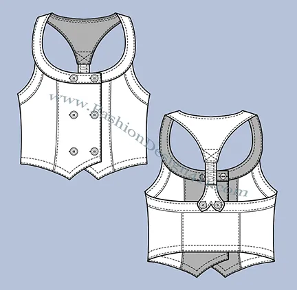 A Fashion Flat Sketch (013) of a women's double breasted vest