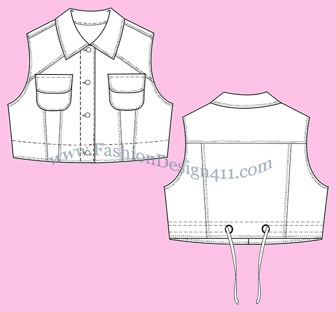 A Fashion Flat Sketch (026) of a cropped women's sleeveless top (vest)