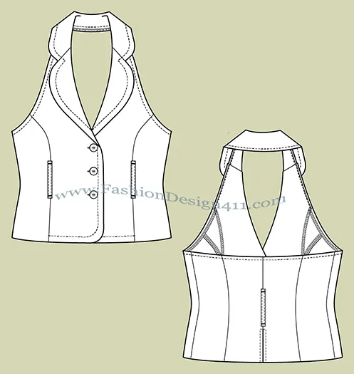 A Fashion Flat Sketch (039) of a women's halter vest